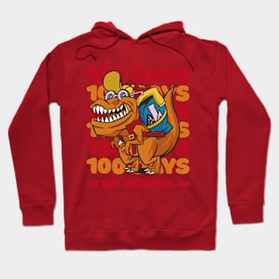 100 Days of school typography featuring a T-rex dino with bacpack #4 Hoodie